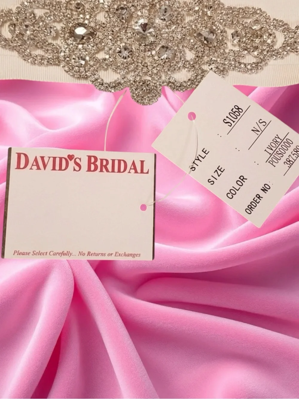 David’s Bridal NWT Classic Glam Bridal Formal Crystal Grosgrain Couture Sash
